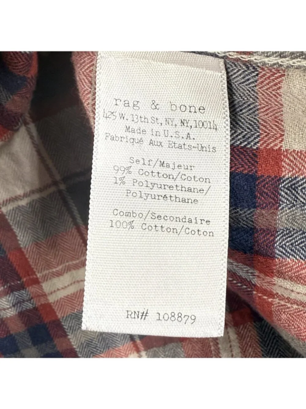 Rag & Bone Shirt Mens Large Red Plaid Flannel Button Up Long Sleeve Pocket USA